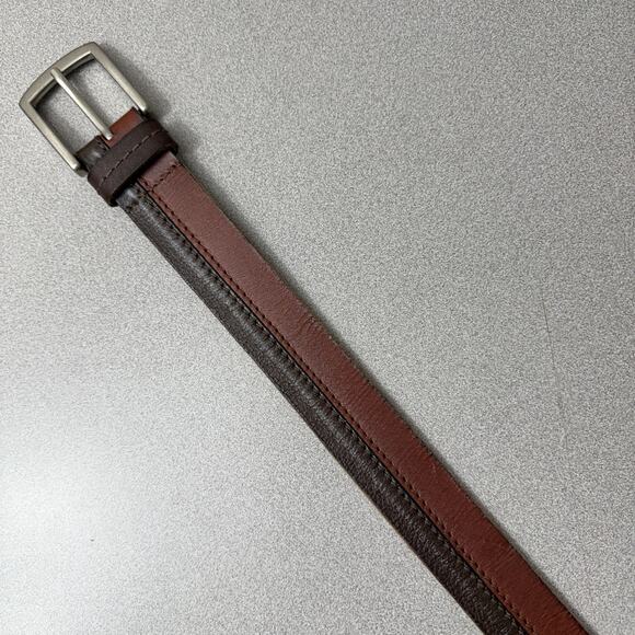Lucky Brand Leather Belt Mens 32 Brown Colorblock Metal Buckle Casual Classic - Picture 3 of 7